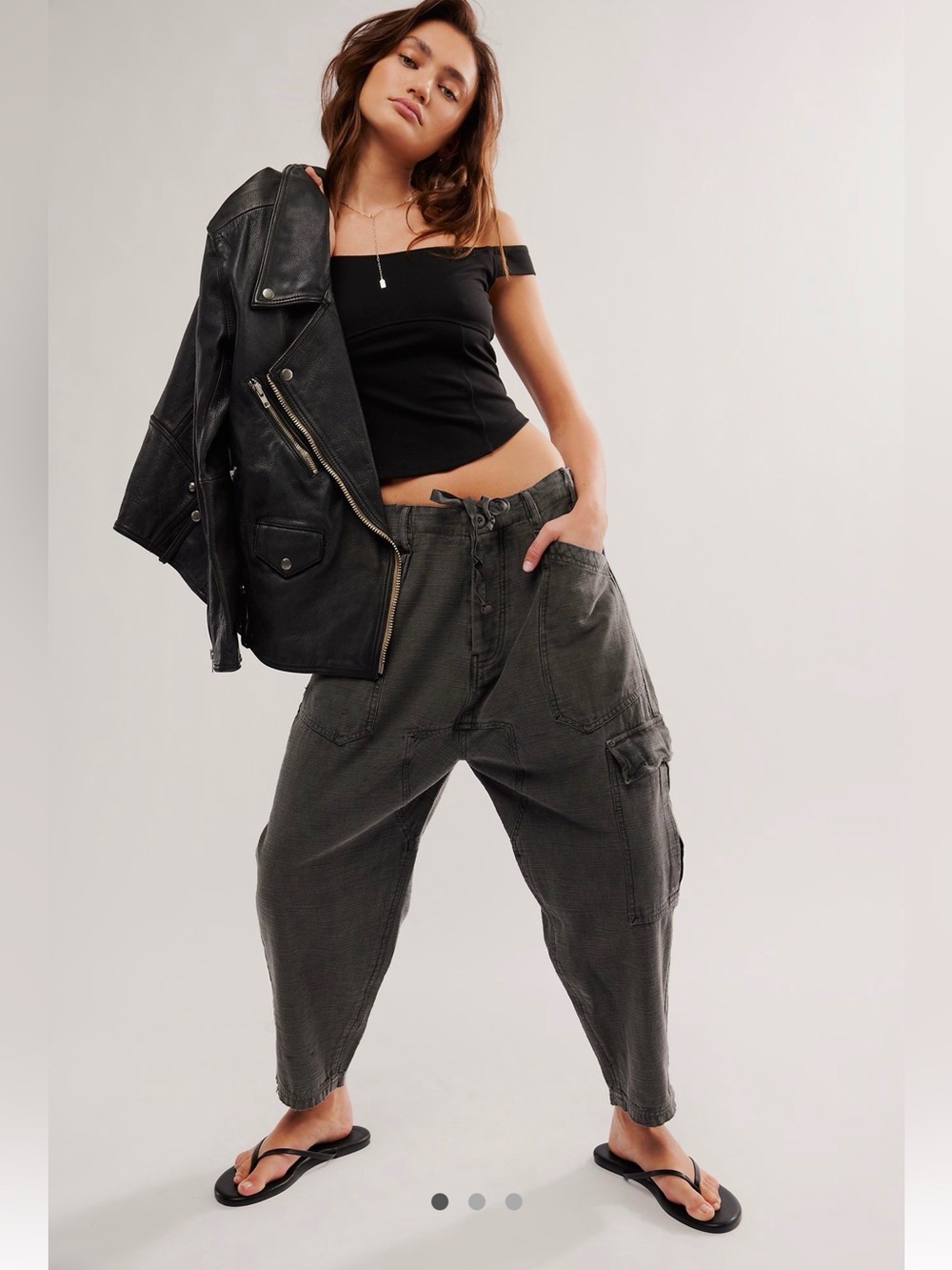 FREE PEOPLE BAY TO BREAKERS SLOUCHY CARGO PANTS VINTAGE GRAY SIZE SMALL